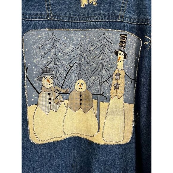 Vintage Patchwork Denim Jacket XL Blue Festive Holiday Neutral Country Farm 80s - Picture 8 of 9